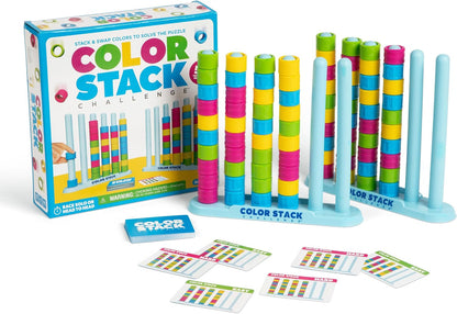 Color Stack Challenge, Color Matching Game | Fast Paced Games for Kids and Family Game Night, Includes 2 Racks, 50 Cards, 80 Rings