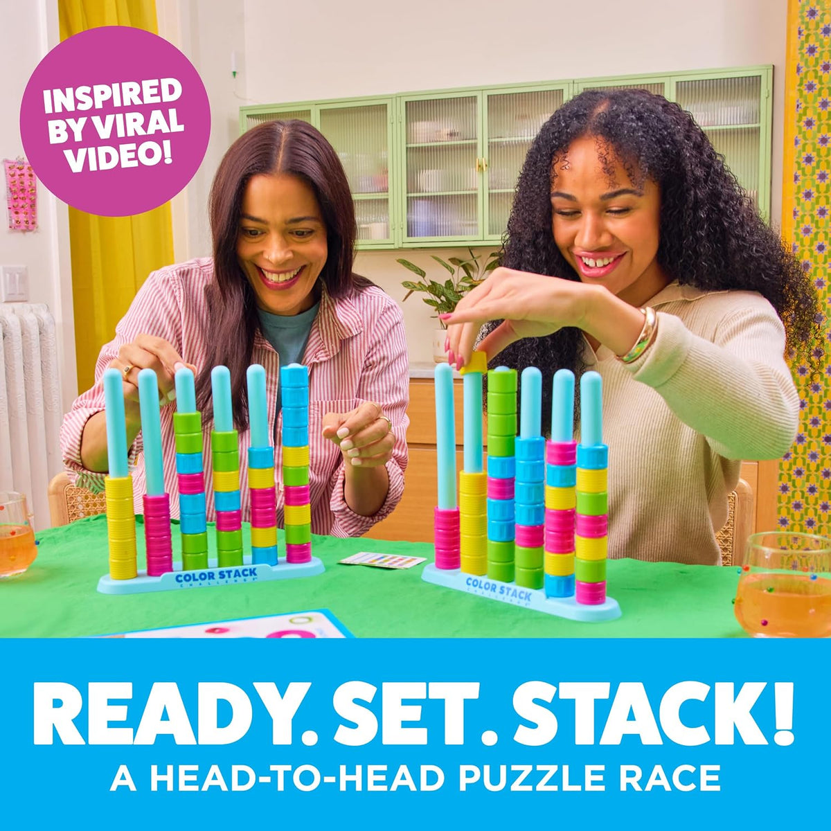 Color Stack Challenge, Color Matching Game | Fast Paced Games for Kids and Family Game Night, Includes 2 Racks, 50 Cards, 80 Rings