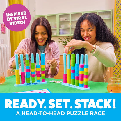 Color Stack Challenge, Color Matching Game | Fast Paced Games for Kids and Family Game Night, Includes 2 Racks, 50 Cards, 80 Rings