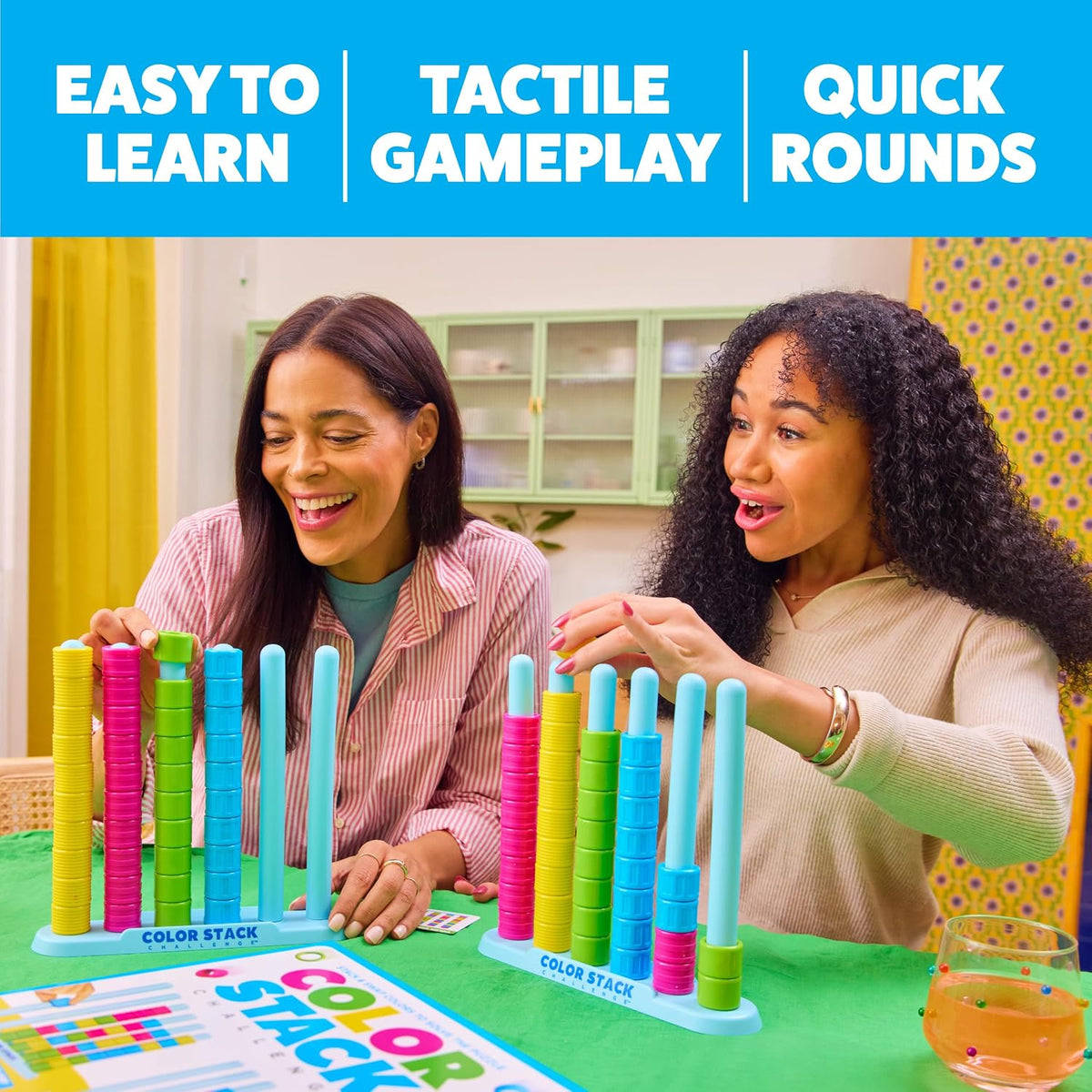Color Stack Challenge, Color Matching Game | Fast Paced Games for Kids and Family Game Night, Includes 2 Racks, 50 Cards, 80 Rings