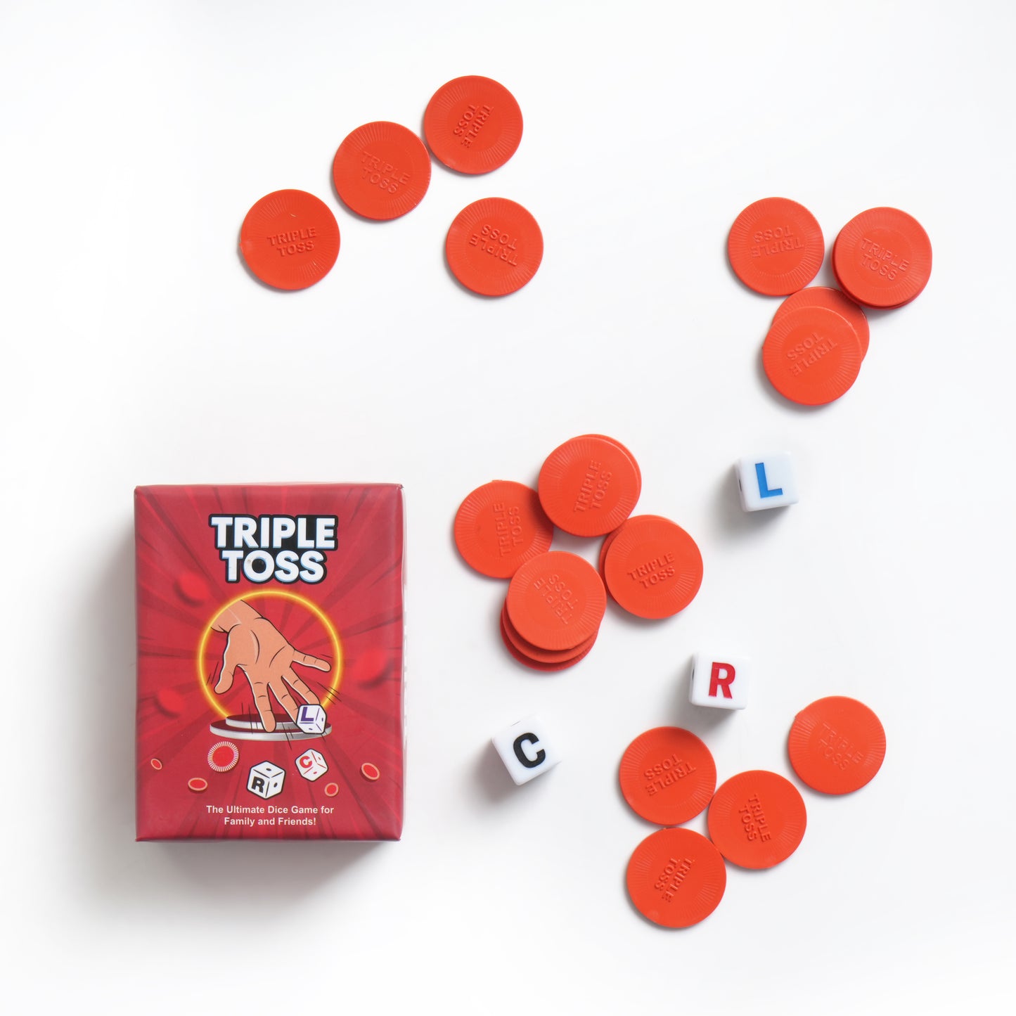 Triple Toss Dice Game – A Left Center Right Game with 3 Dice and 30 Red Chips