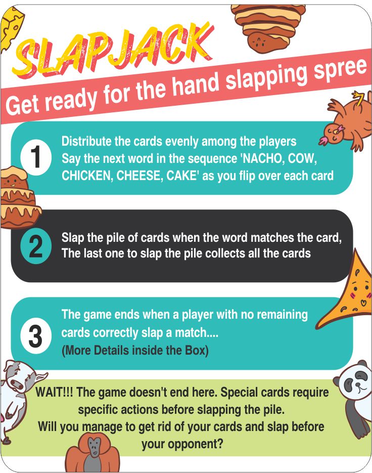 SLAPJACK Nacho Cow Chicken Cheese Cake Card Game