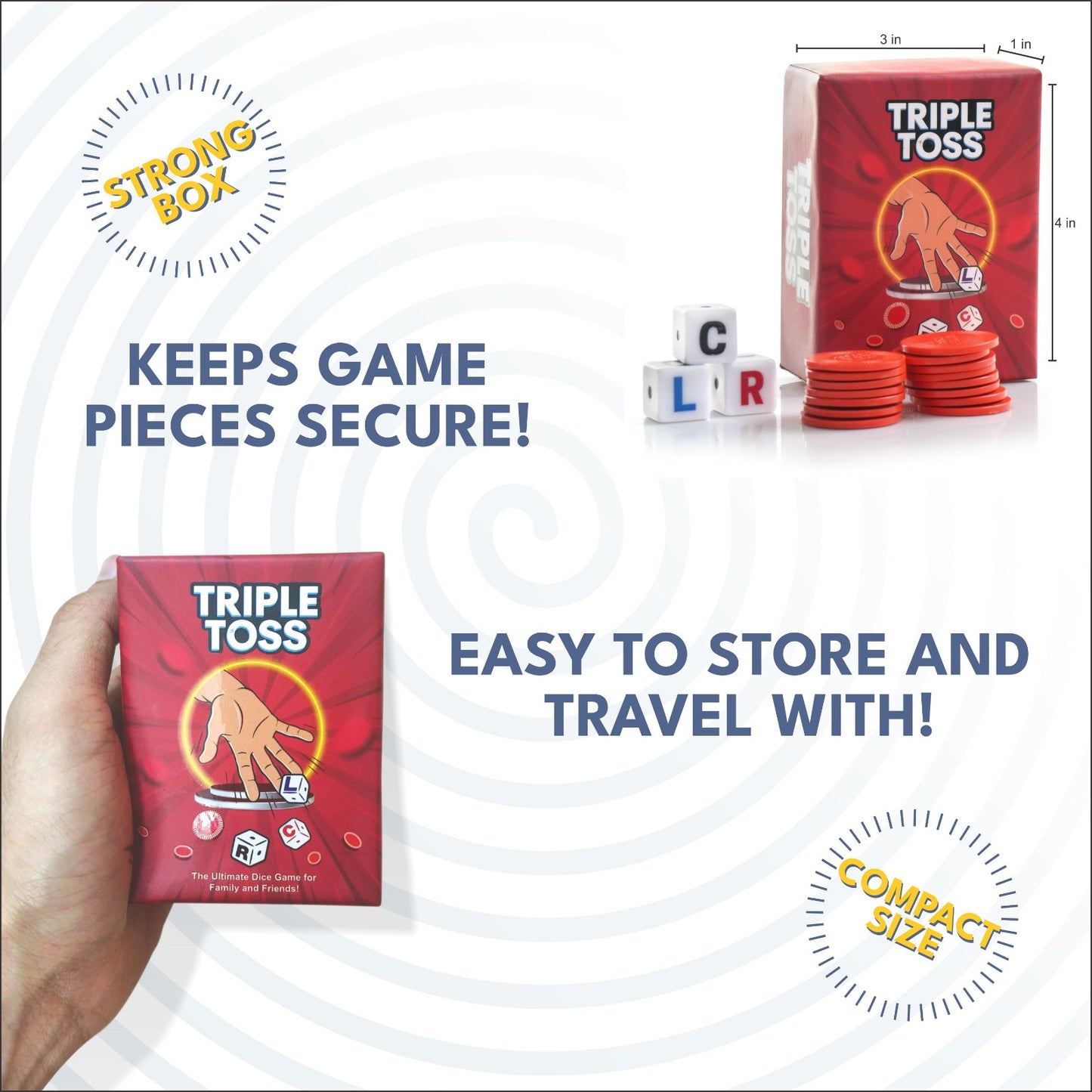 Triple Toss Dice Game – A Left Center Right Game with 3 Dice and 30 Red Chips