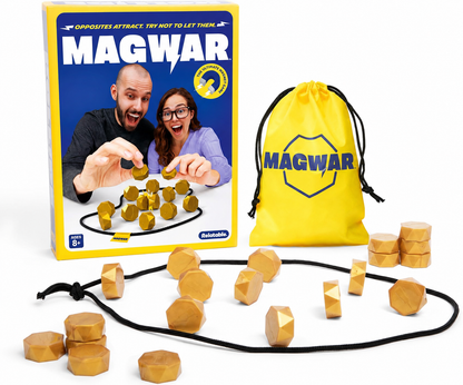 MAGWAR - Fun Magnetic Game | Fun Strategy & Educational Game for Kids & Adults | Includes 20 Golden Magnets, Rope, Travel Pouch