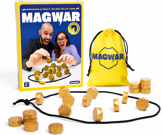 MAGWAR - Fun Magnetic Game | Fun Strategy & Educational Game for Kids & Adults | Includes 20 Golden Magnets, Rope, Travel Pouch